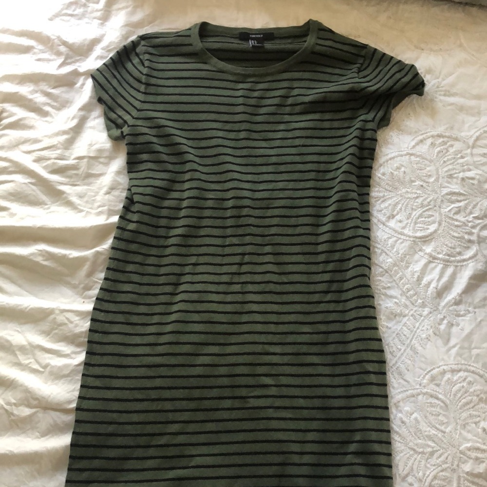 Army green striped mini dress